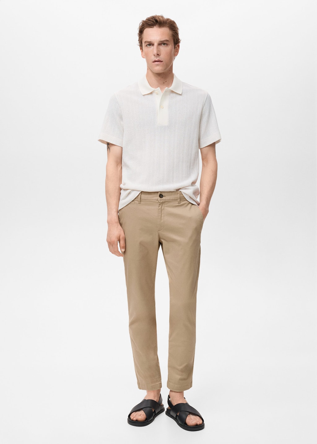 Mango Man Pantalon Prato Chino Cropped Tapered Beige - Homme - 46 -