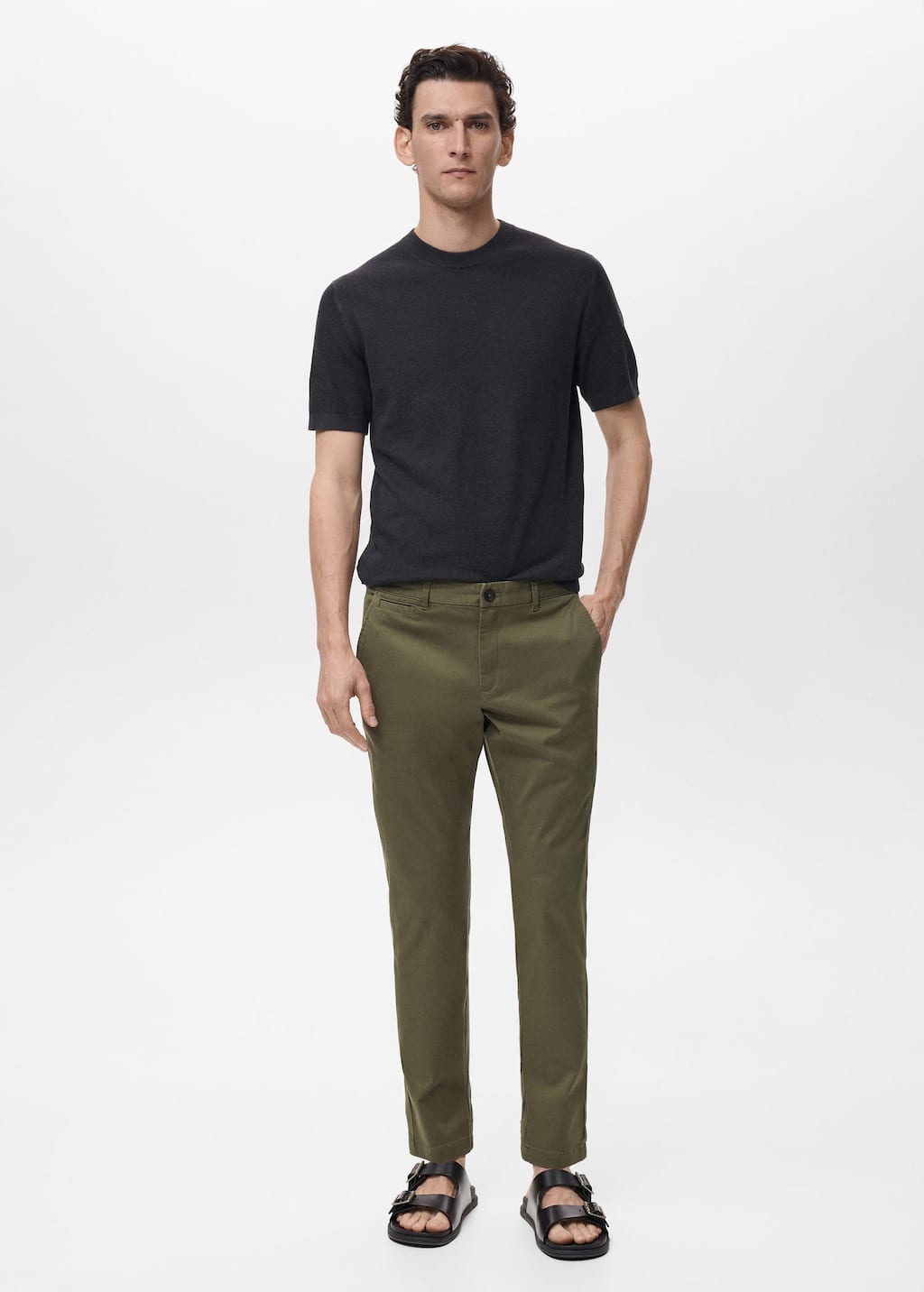 Mango Man Pantalon Prato Chino Cropped Tapered Kaki - Homme - 46 -