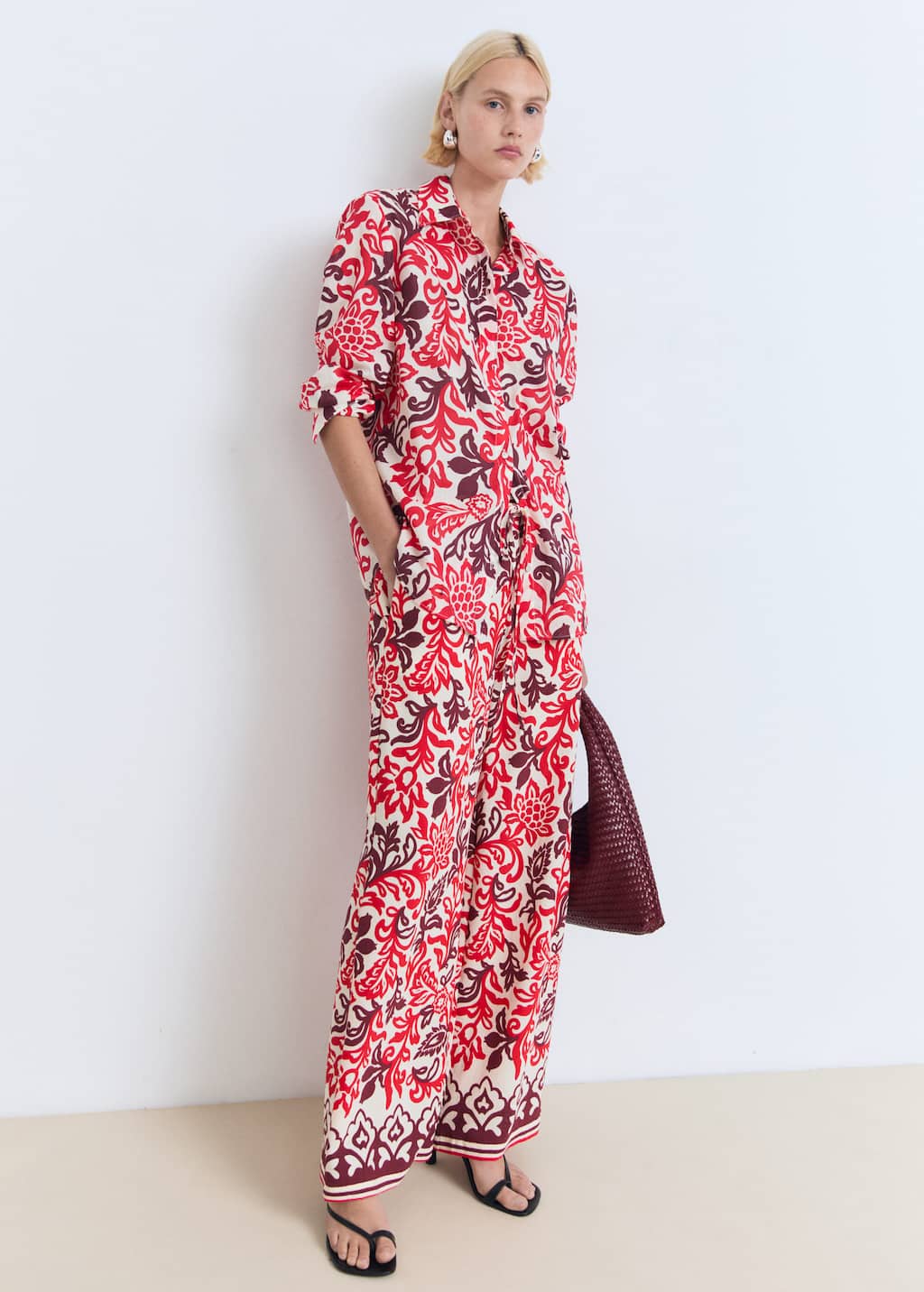Mango Printed Cotton Shirt In Red
