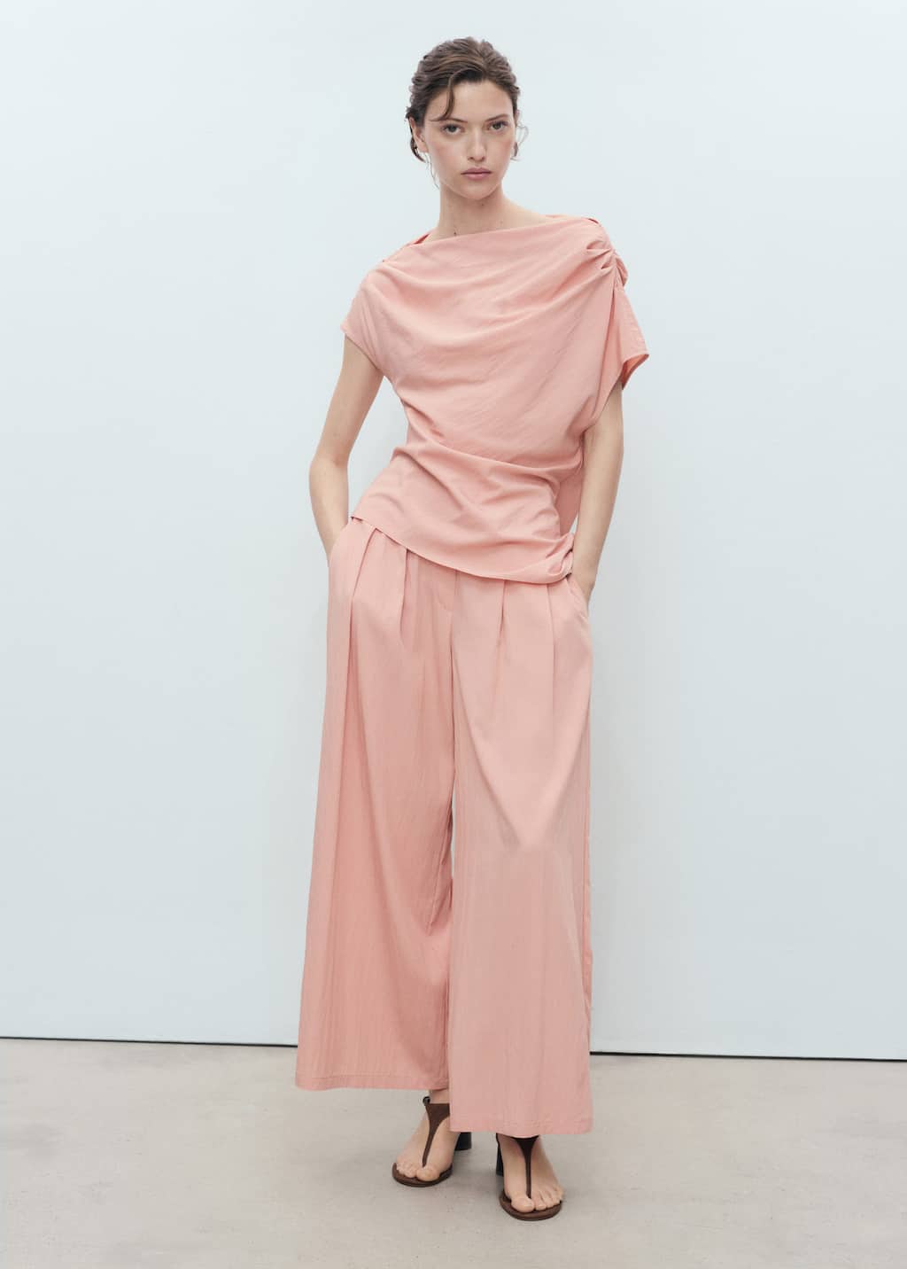 Mango Draped Asymmetric Blouse Pink