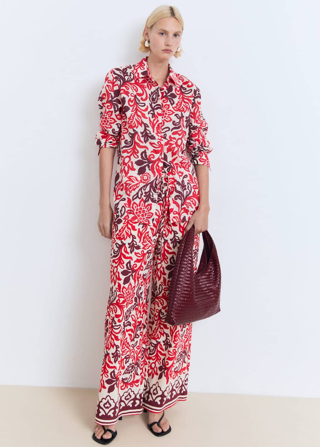 Mango Flowy Printed Trousers In Multi