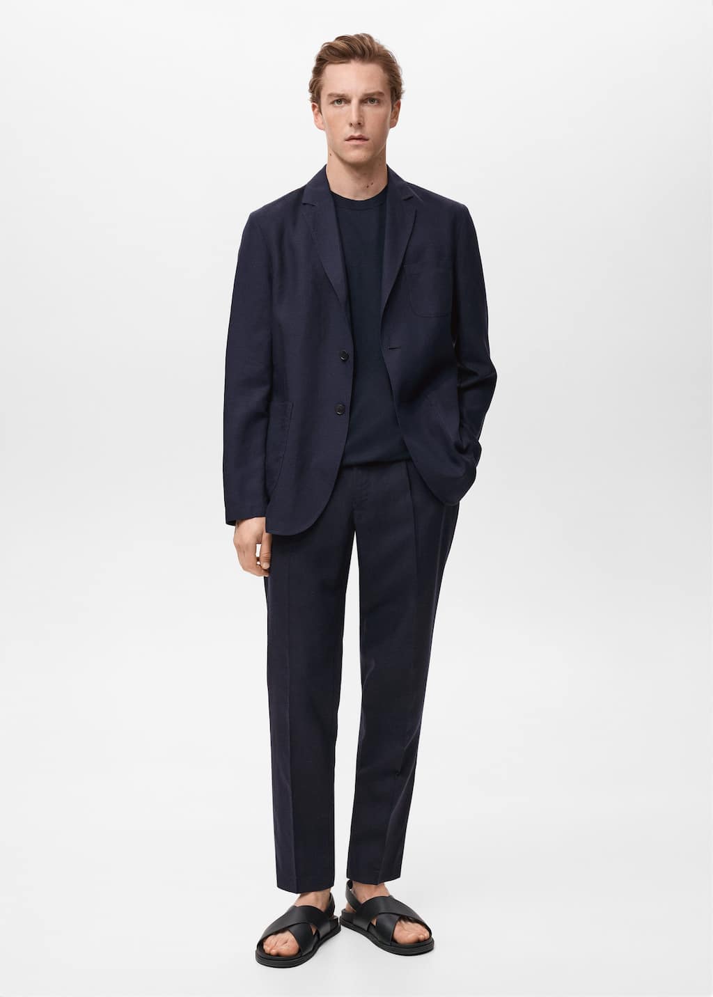 Mango Man Veste De Costume Slim Fit Lin Bleu Marine Foncé - Homme - 54 -