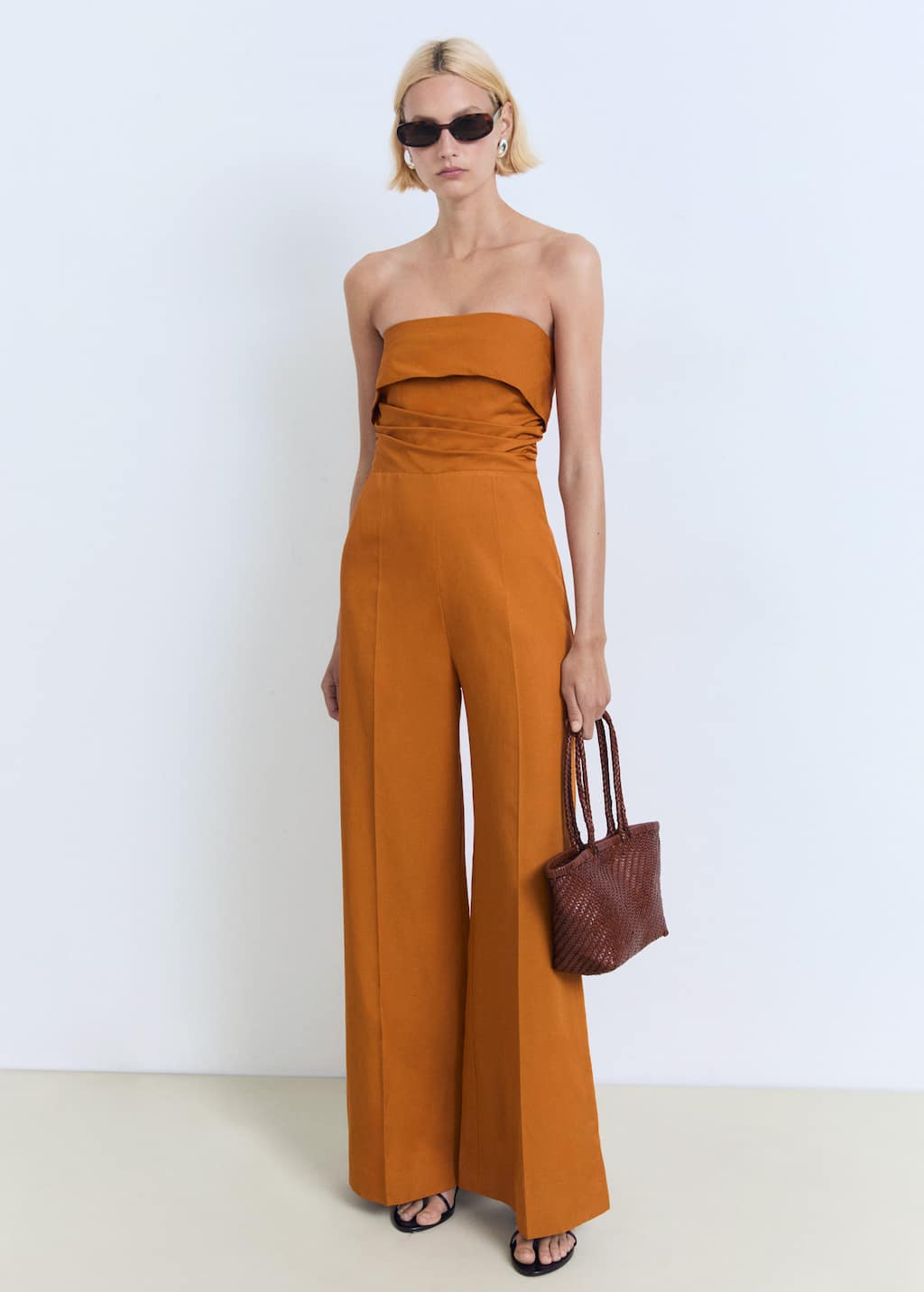 Mango Foldover Strapless Jumpsuit