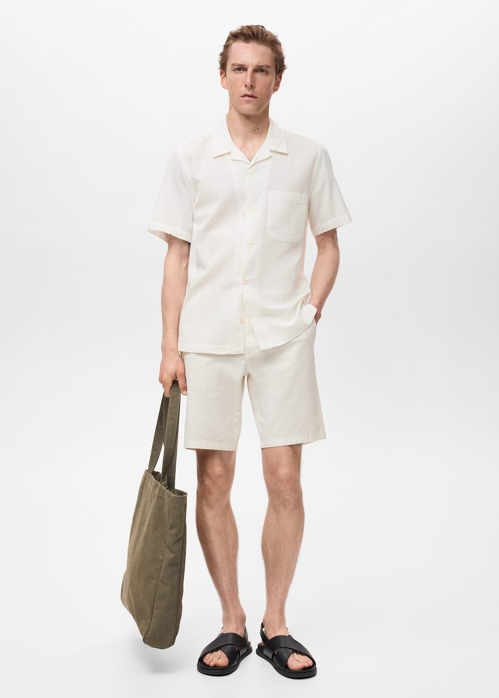 Mango Man Regular Fit Seersucker Shirt