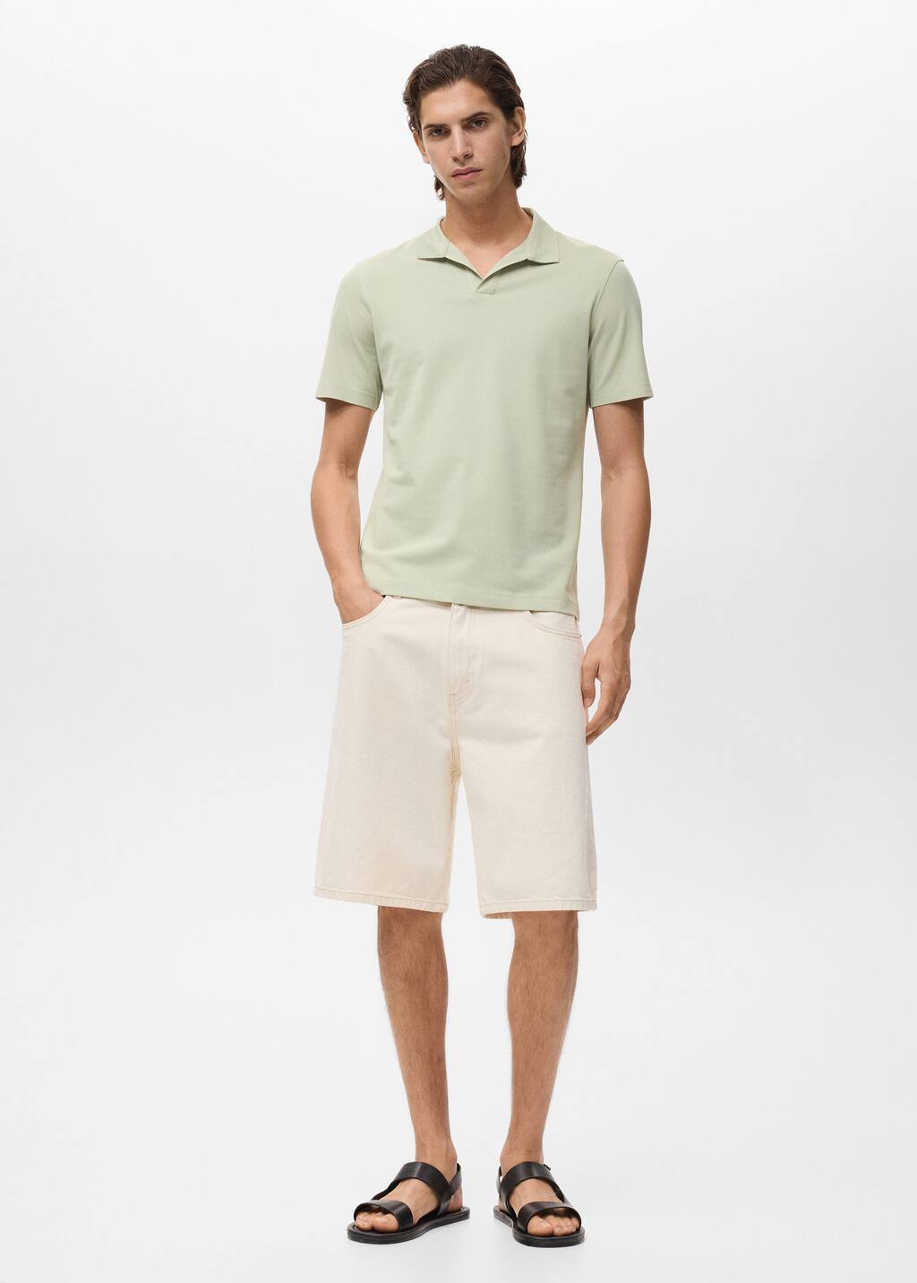 Mango Man Cotton Piqué Polo Shirt Mint Green