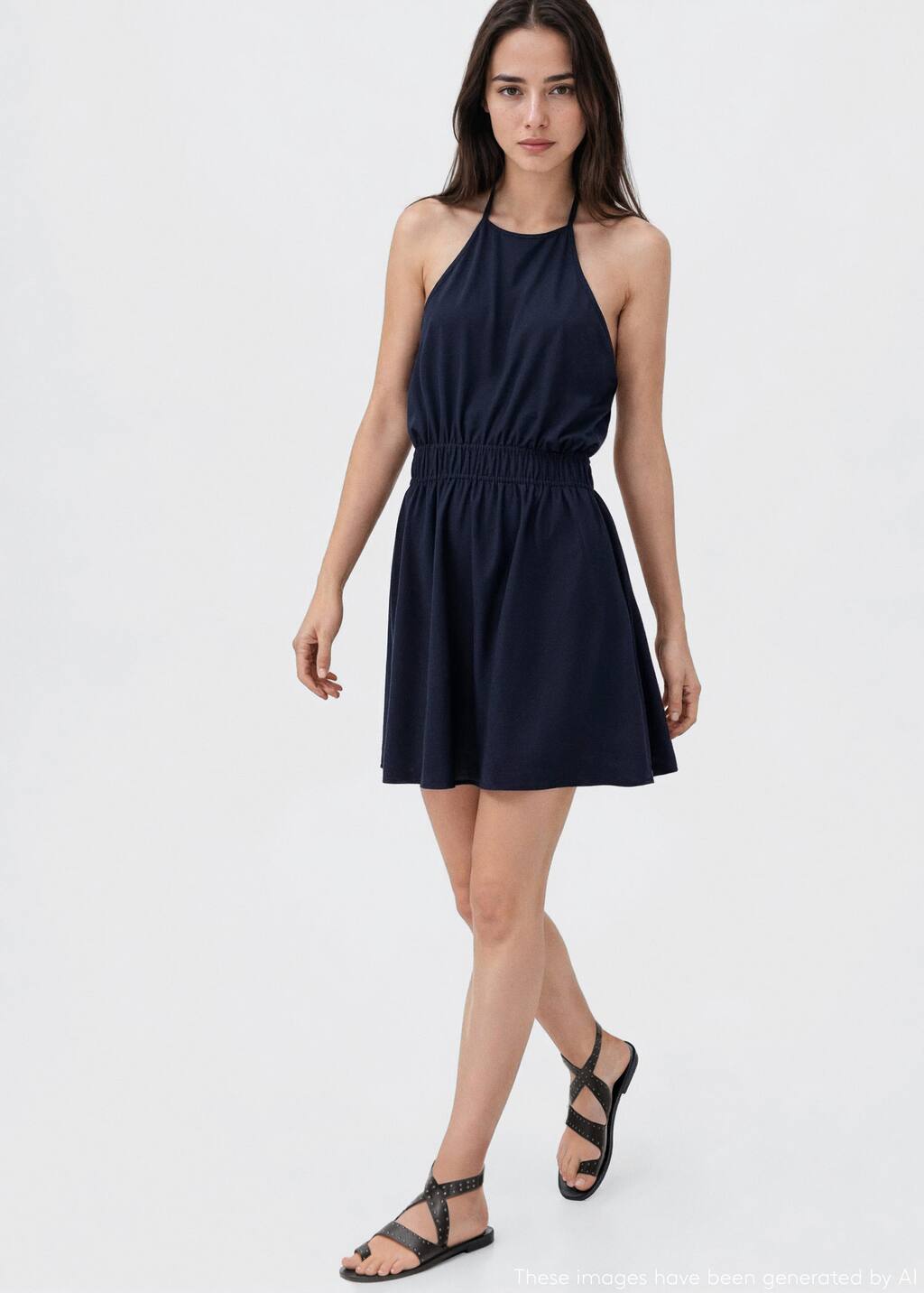 Halter-neck linen dress