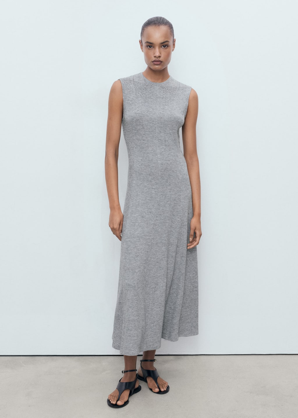 Mango Robe Midi Strass Gris Chiné Foncé - Femme - L - In Gray