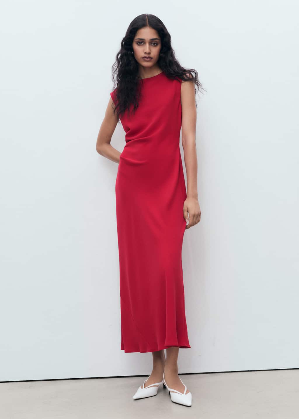 Mango Ruched Midi Dress Red In Red