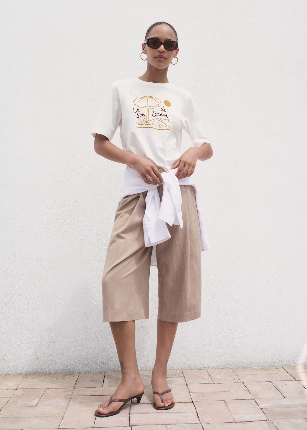 Mango T-shirt Imprimé Manches Courtes Blanc Cassé - Femme - L - In White