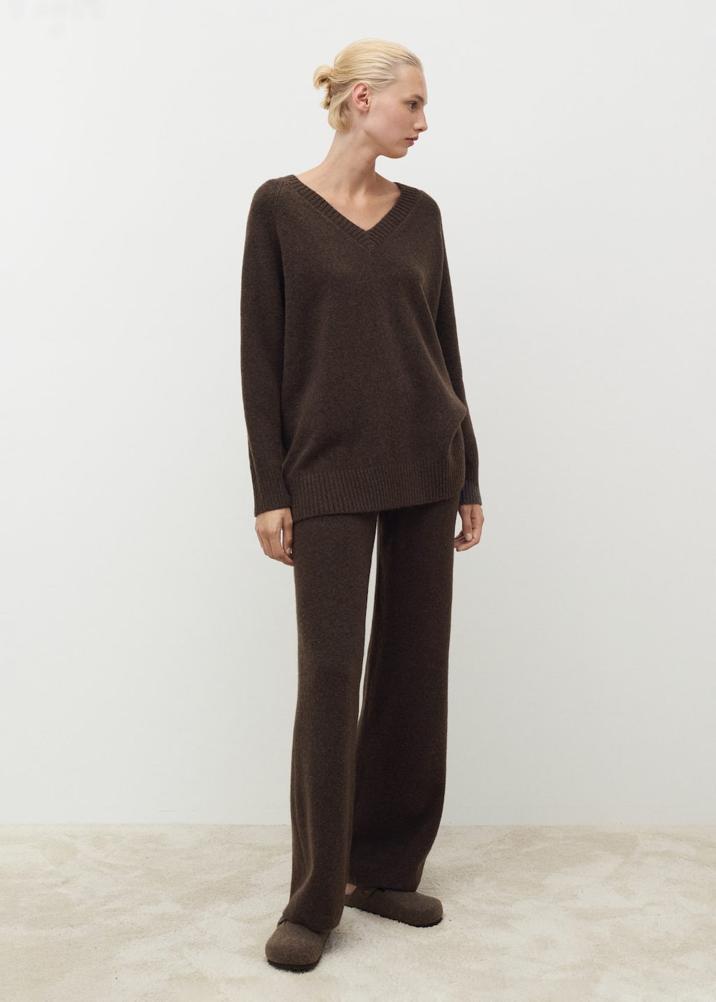 Mango Pantalon Droit Maille Chocolat - Femme - L - In Brown