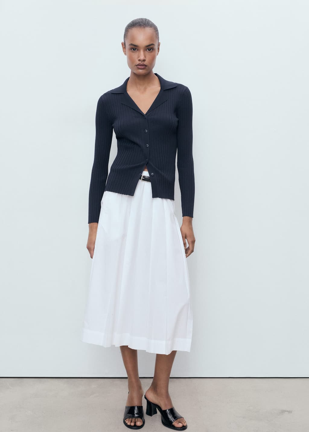 Mango Cardigan À Revers Côtelés Bleu Marine Foncé - Femme - Xxl - In Blue