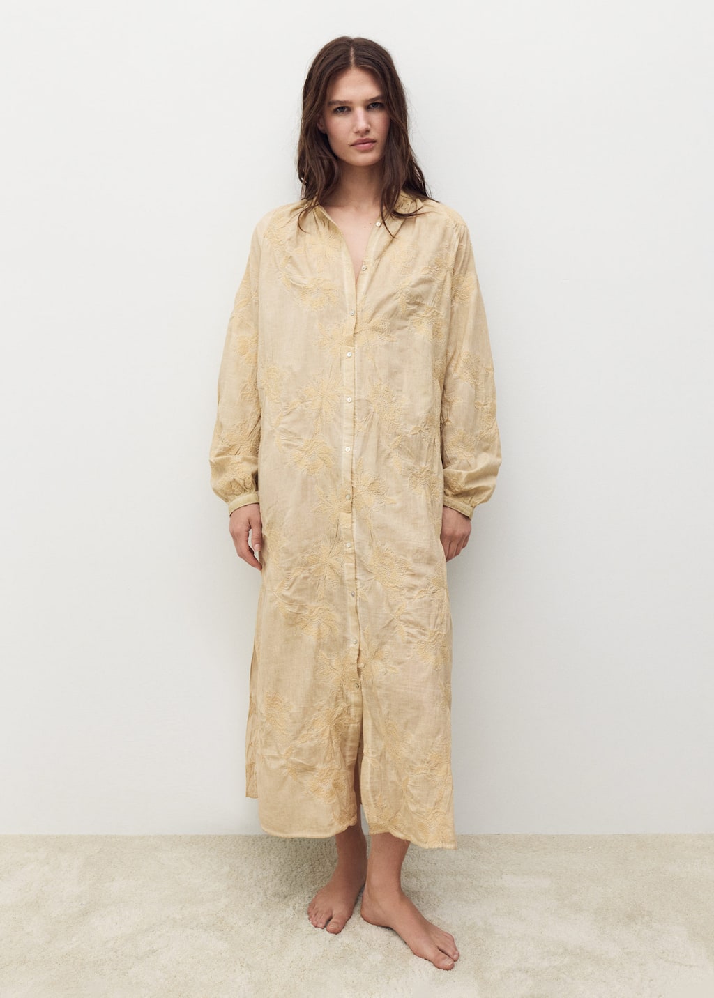 Mango Nuisette En Coton Brodé Overdyed Marron Clair/pastel - Femme - L - In Neutral