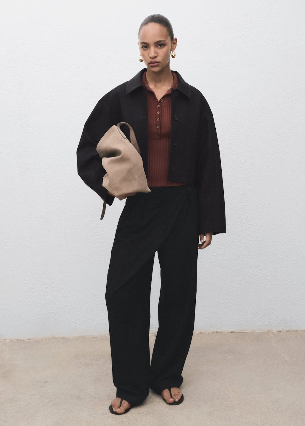 Mango Cropped Jacket With Pockets Black In Black