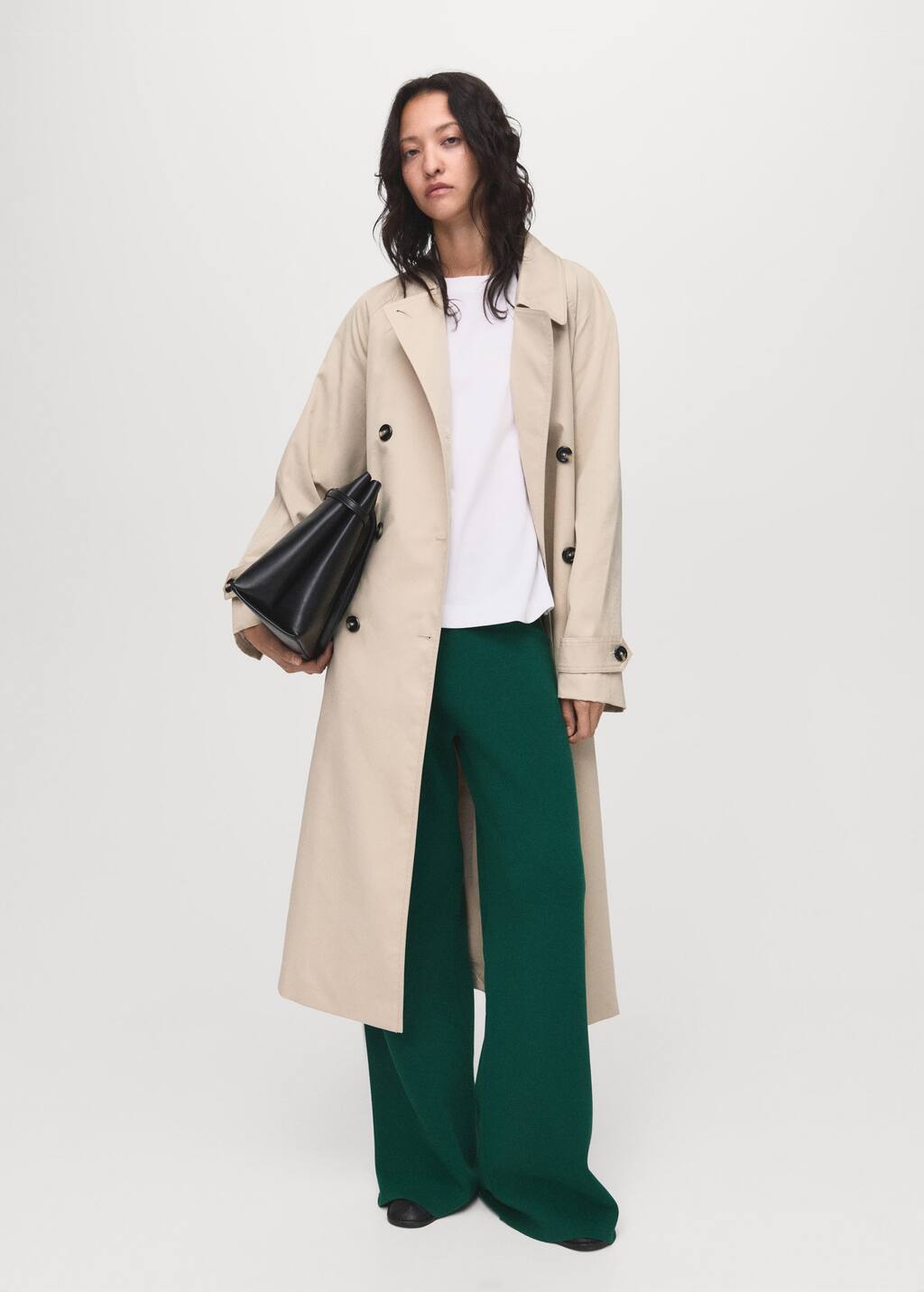 Mango Fine-knit Straight-fit Trousers Dark Green In Green