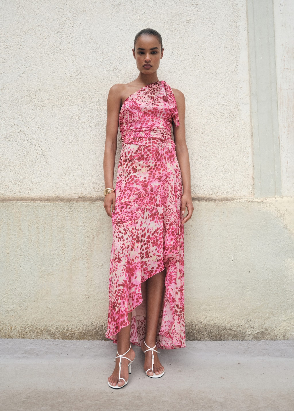 Mango Printed Asymmetrical Dress Fuchsia In Pink