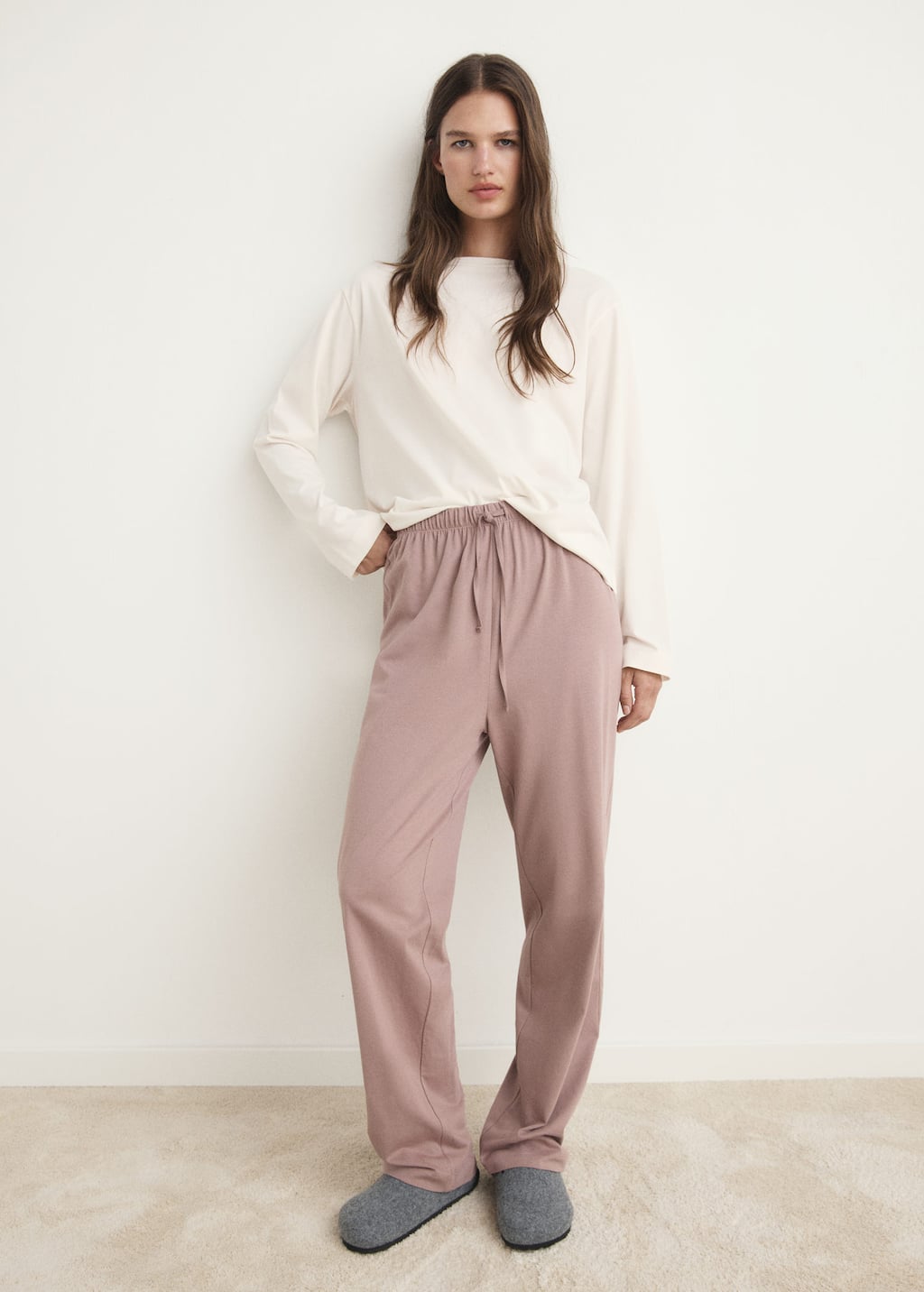 Mango Long-sleeved Pyjama T-shirt Vanilla In Pink