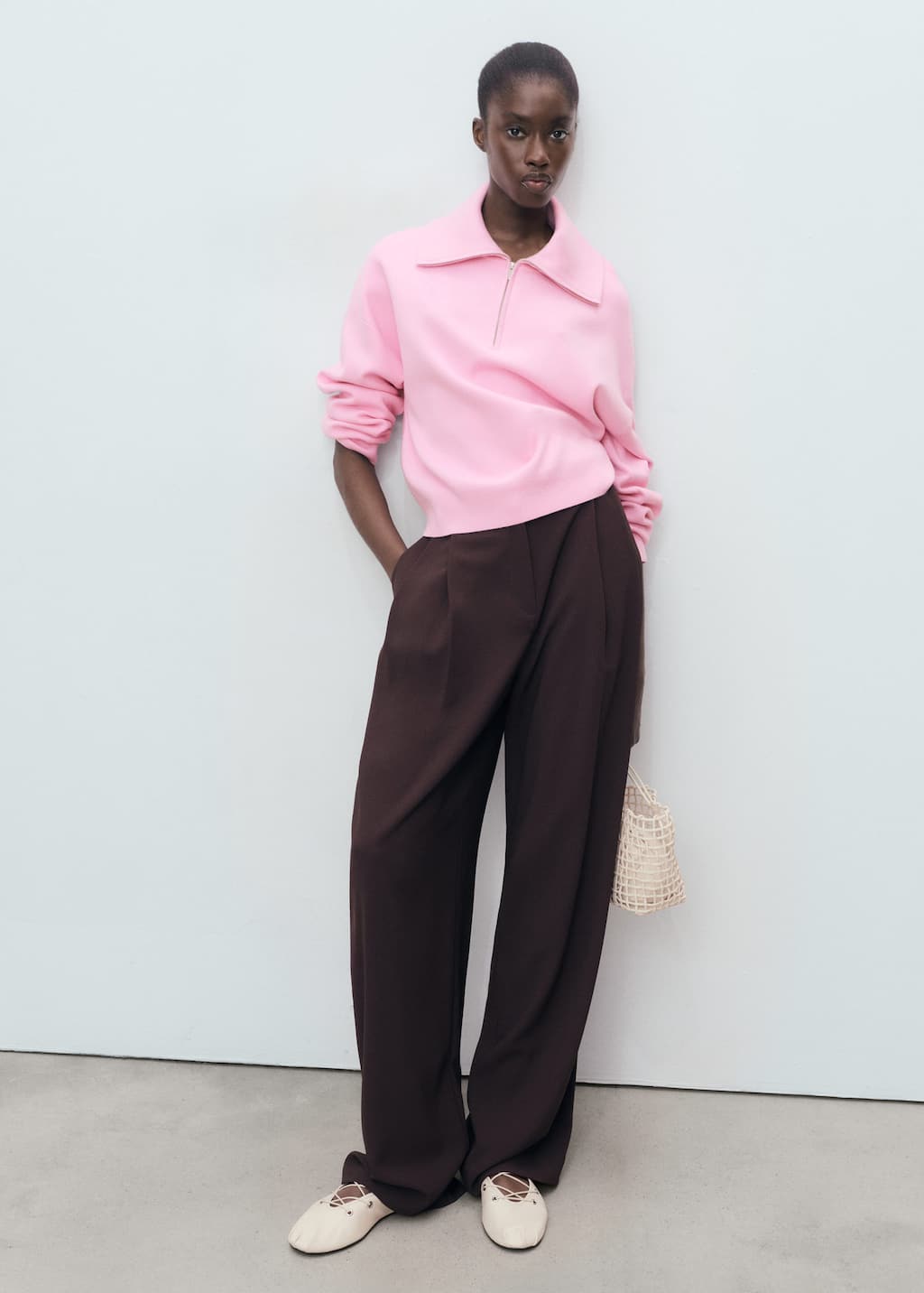 Mango Pull-over Maille Col Zippé Rose Pastel - Femme - Xl - In Pink