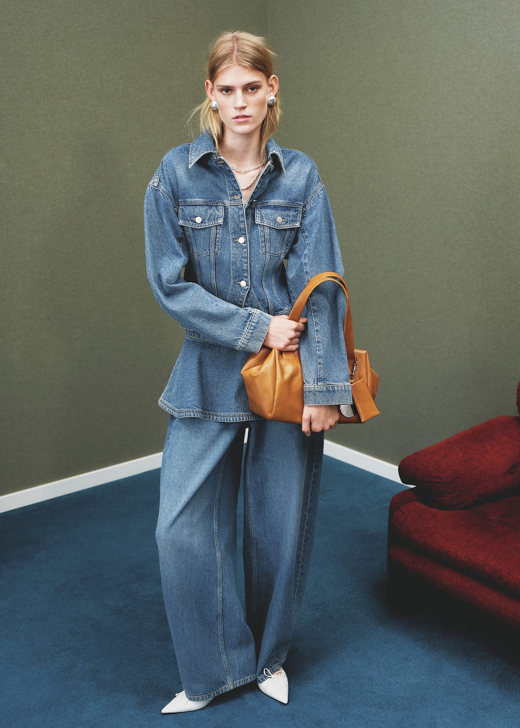Mango Fitted Denim Jacket With Pockets Medium Blue In Blue