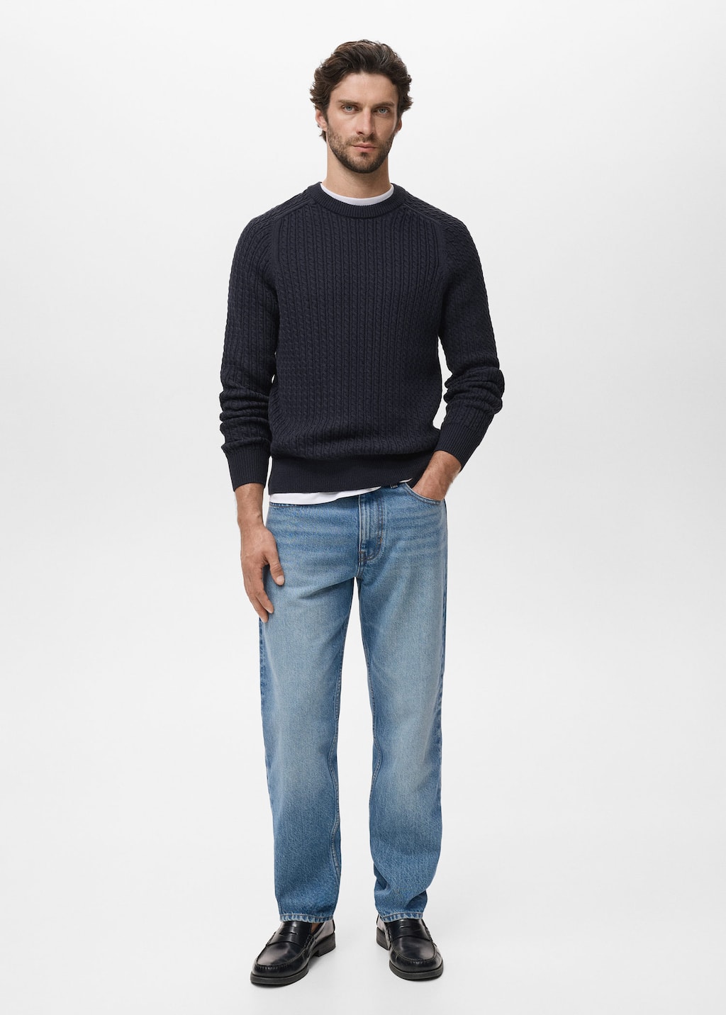 Mango Man Pull 100 % Coton Tressé Bleu Marine - Homme - Xxl -  In Blue
