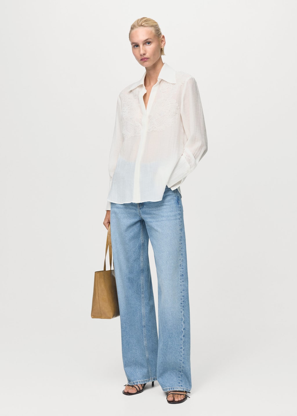 Mango Lyocell Shirt With Patches Off White In White