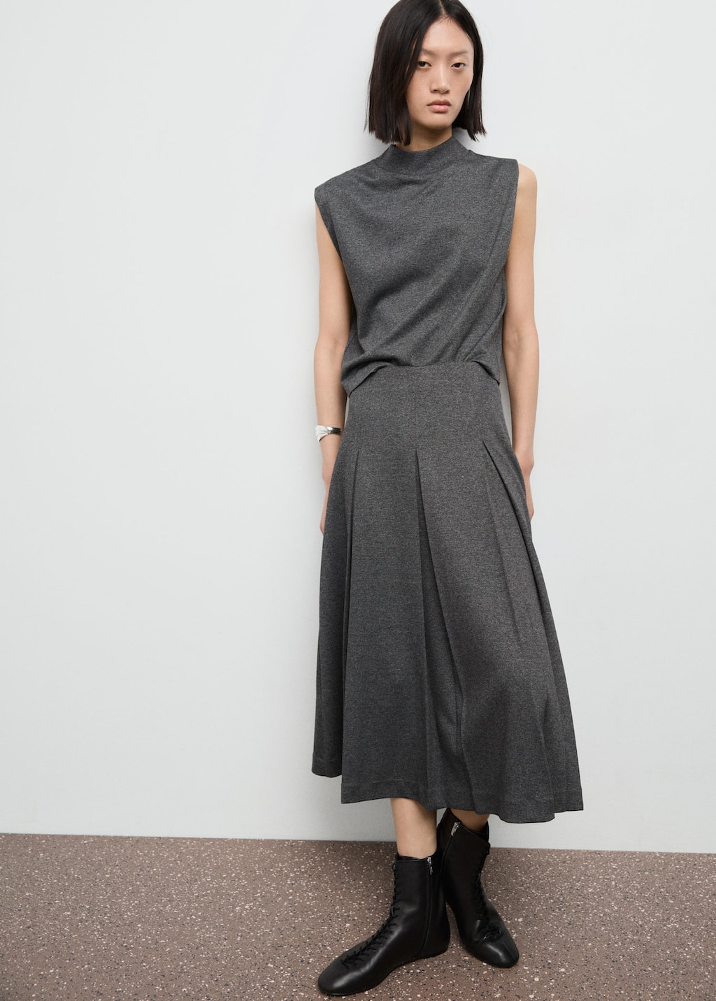 Mango Perkins-neck Top Grey In Gray