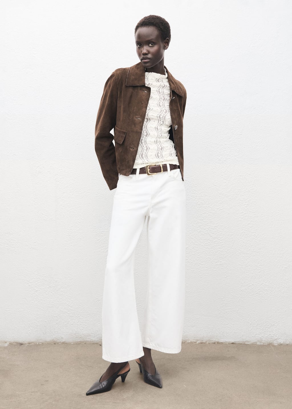 Mango Openwork Sweater With Perkins Collar Off White In Blue