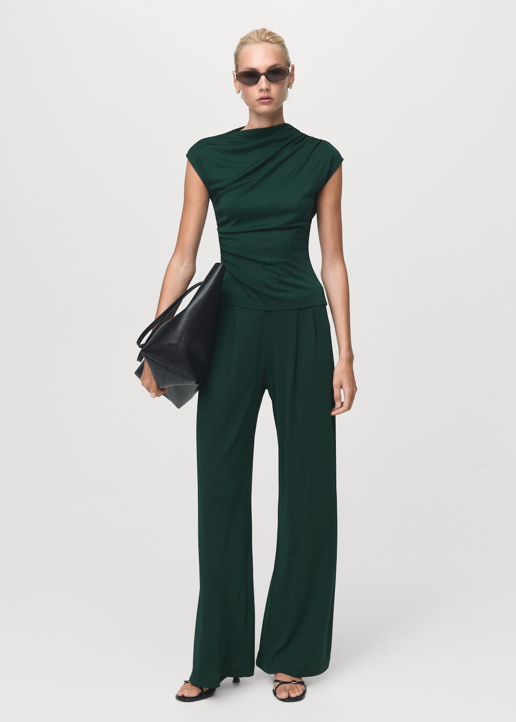 Mango T-shirt With Gathered Asymmetrical Neck In Green