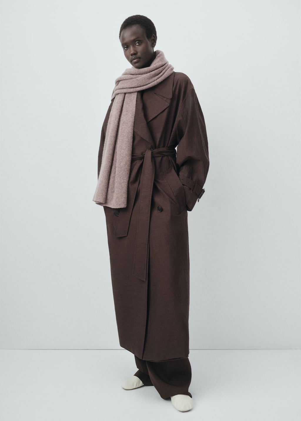 Mango 100% Cashmere Scarf Medium Brown
