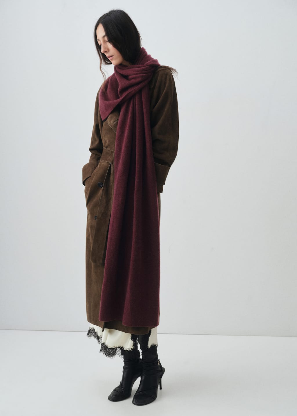 Mango 100% Cashmere Scarf Burgundy