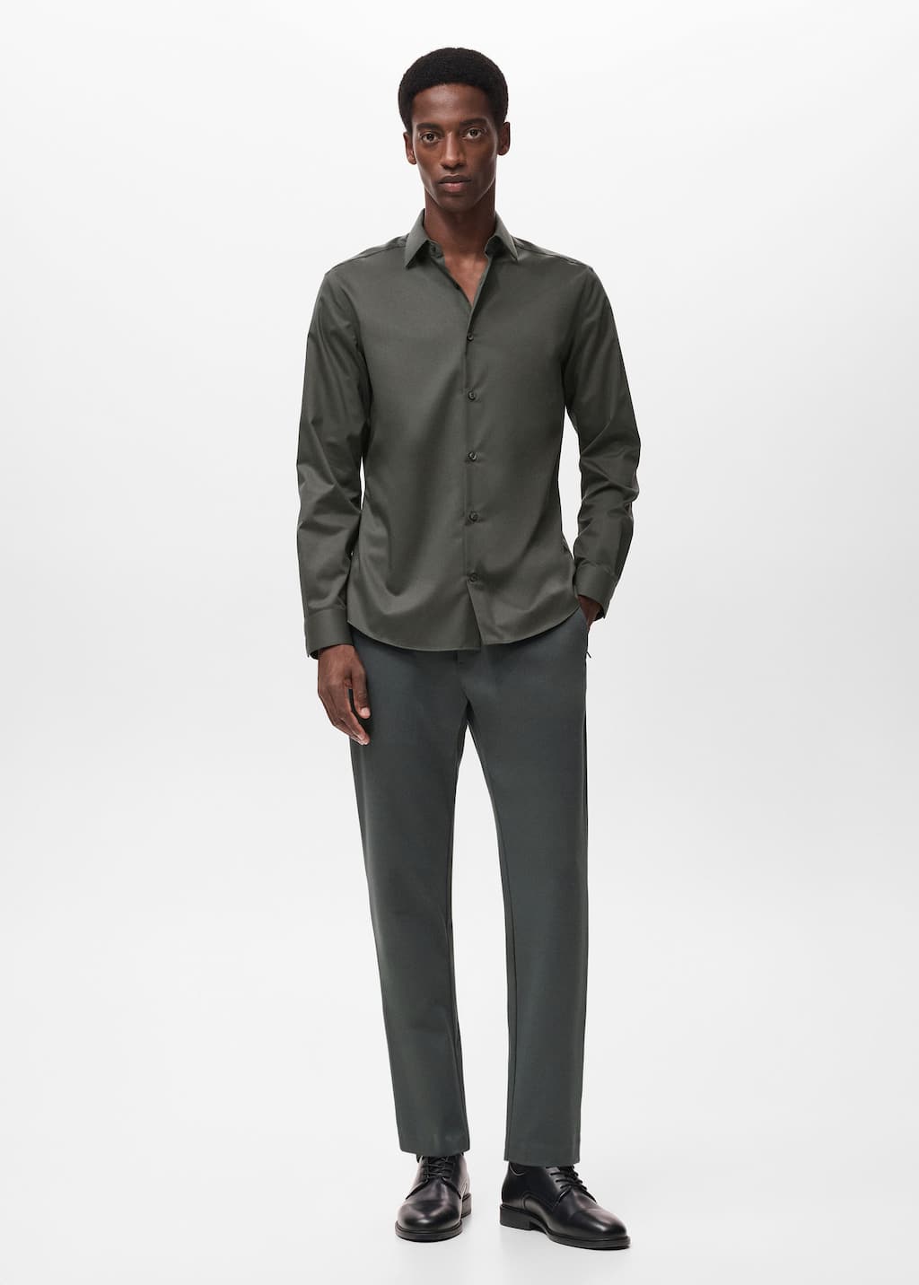 Mango Man Comfort Stretch Non-iron Shirt Khaki In Multi