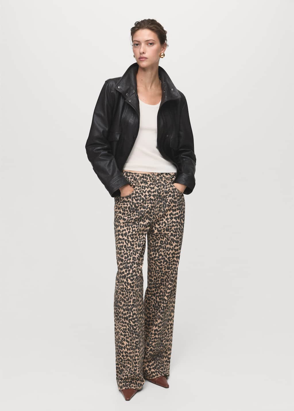 Mango Leopard-print Straight Jeans Brown In Brown