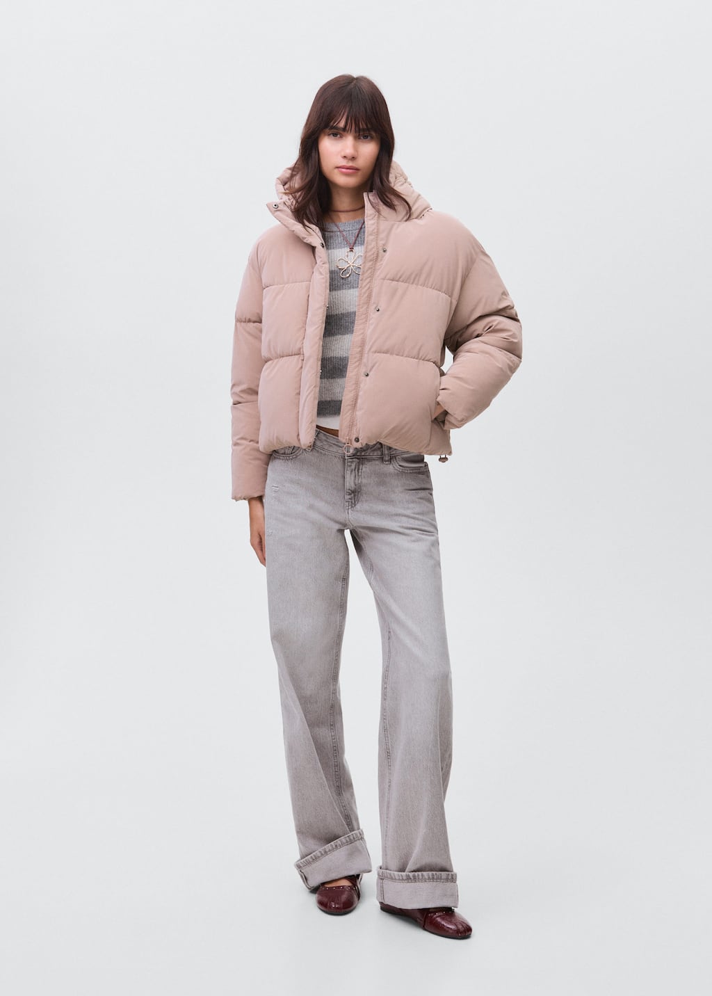 Mango Teen Waxed-effect Padded Anorak Pastel Pink