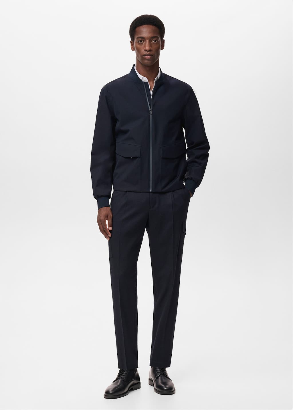 Mango Man Cargo Slim Fit Pants Thermolite Navy In Blue