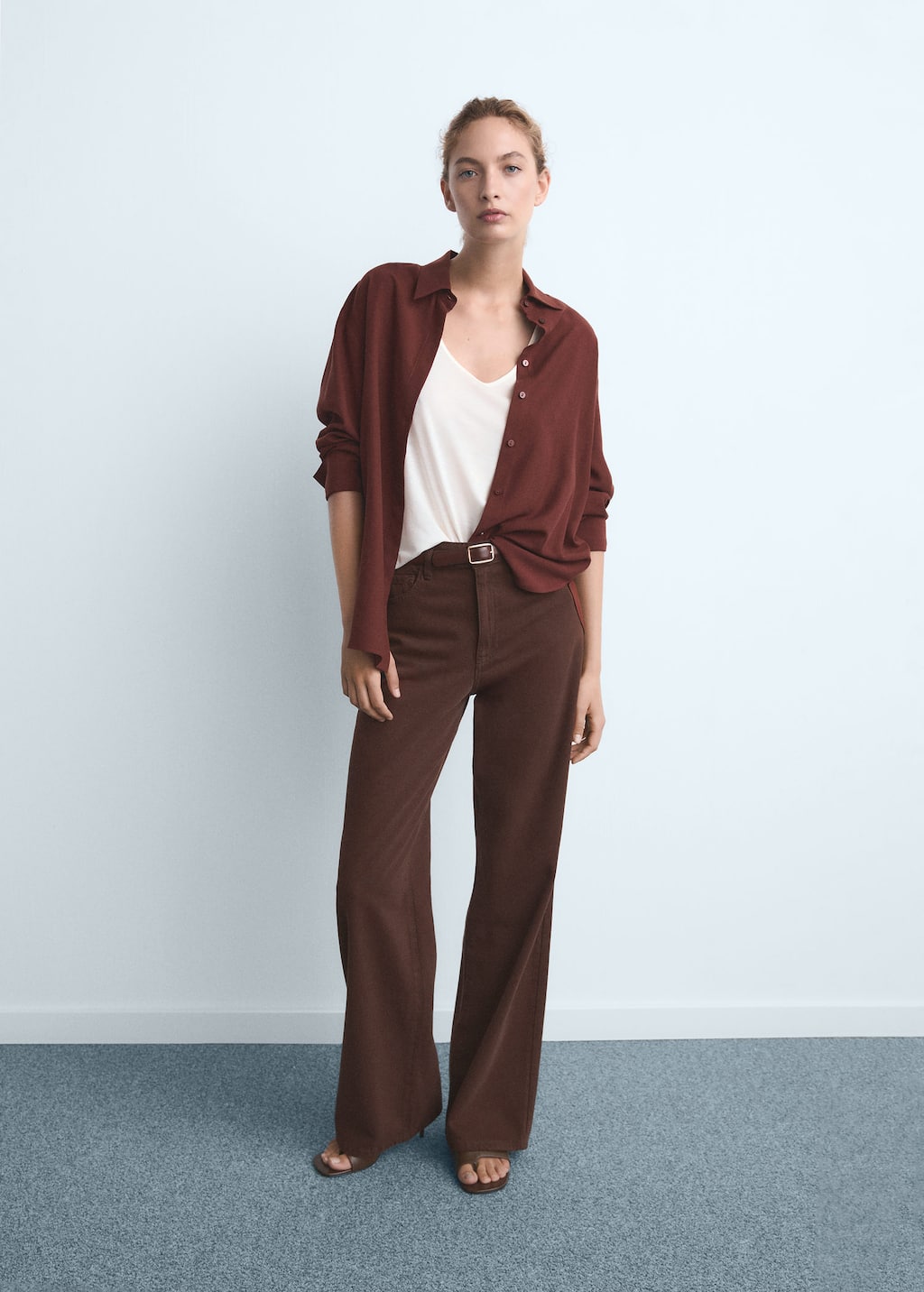 Mango Danila Wide Leg High-rise Jeans In Brown