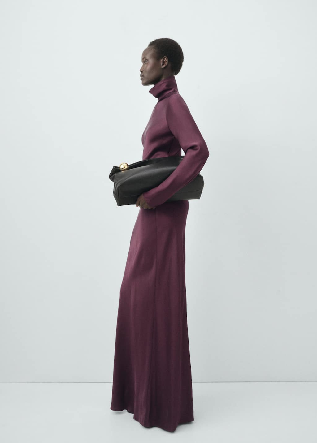 Mango Satin High-neck Dress Burgundy In Brown