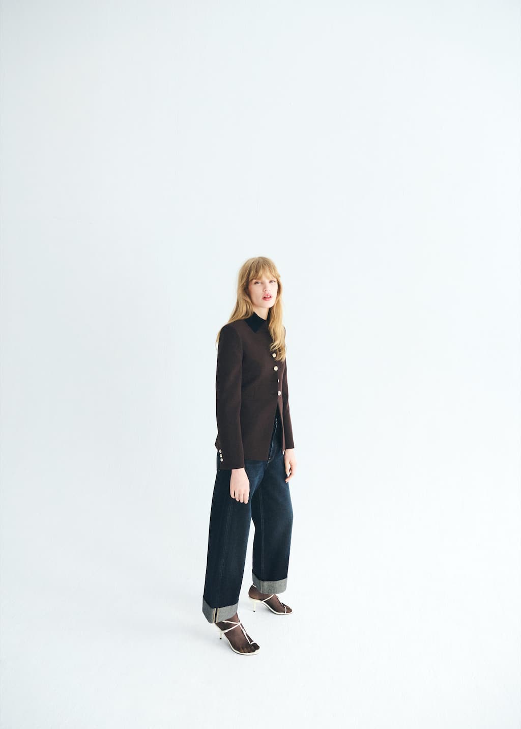 Mango Jacket With Jewel-button Strip Collar Brown In Multi