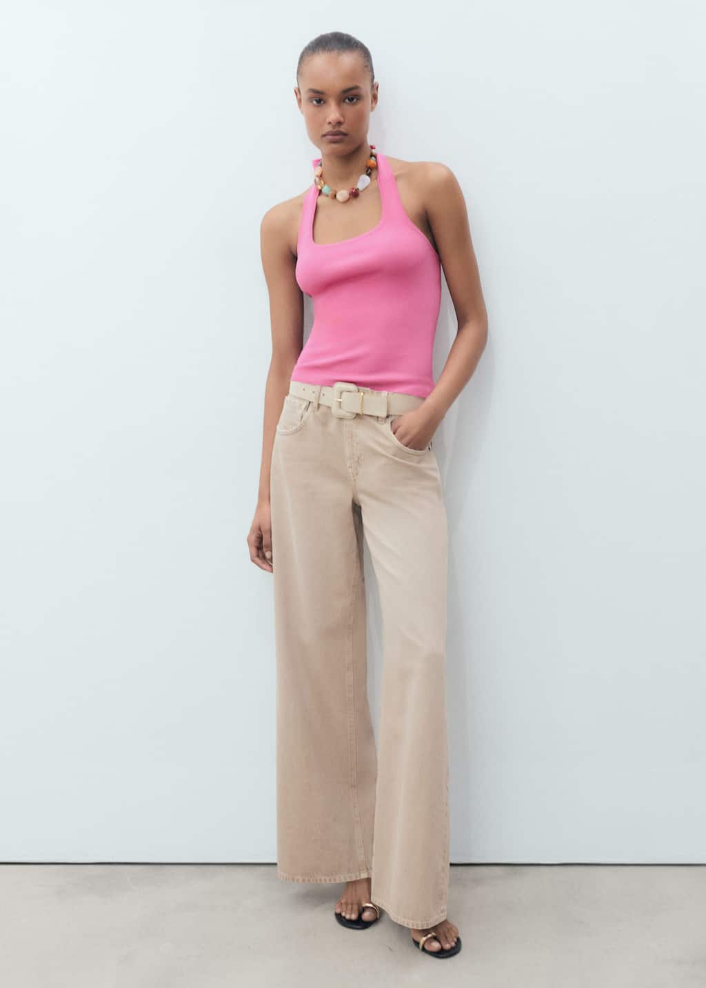 Knit halter top pink - Woman - M - MANGO