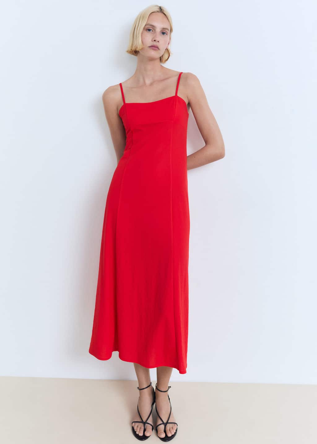 Mango Midi Dress With Bow At Back Red In Red