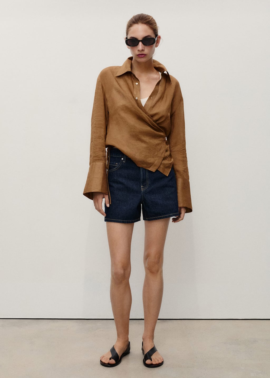 Mango High-waisted Straight-fit Denim Shorts Open Blue In Blue