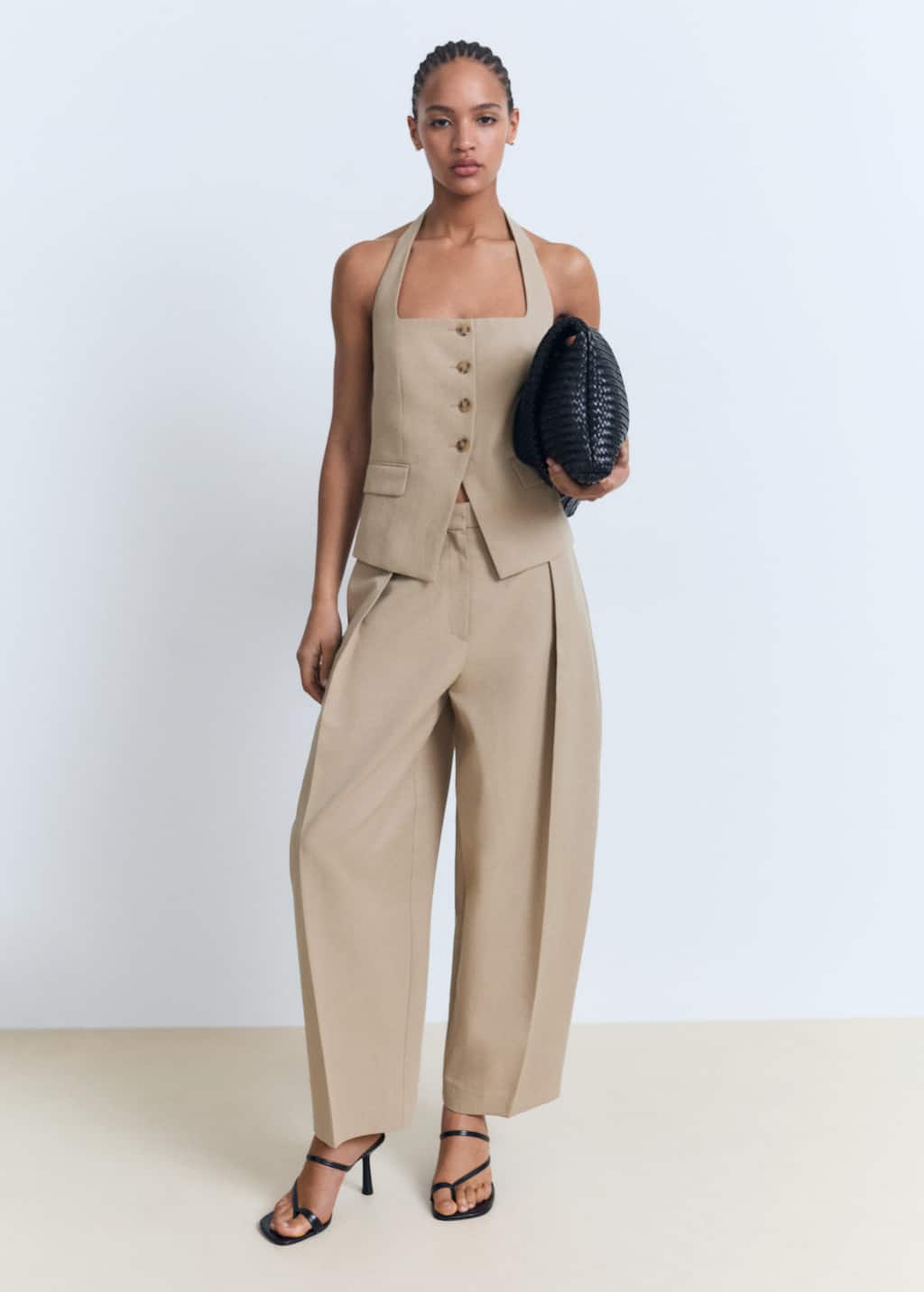 Mango Suit Vest With Linen Medium Brown