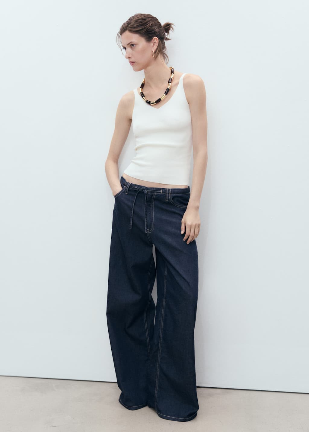 Mango V-neck Knitted Top Ecru In White