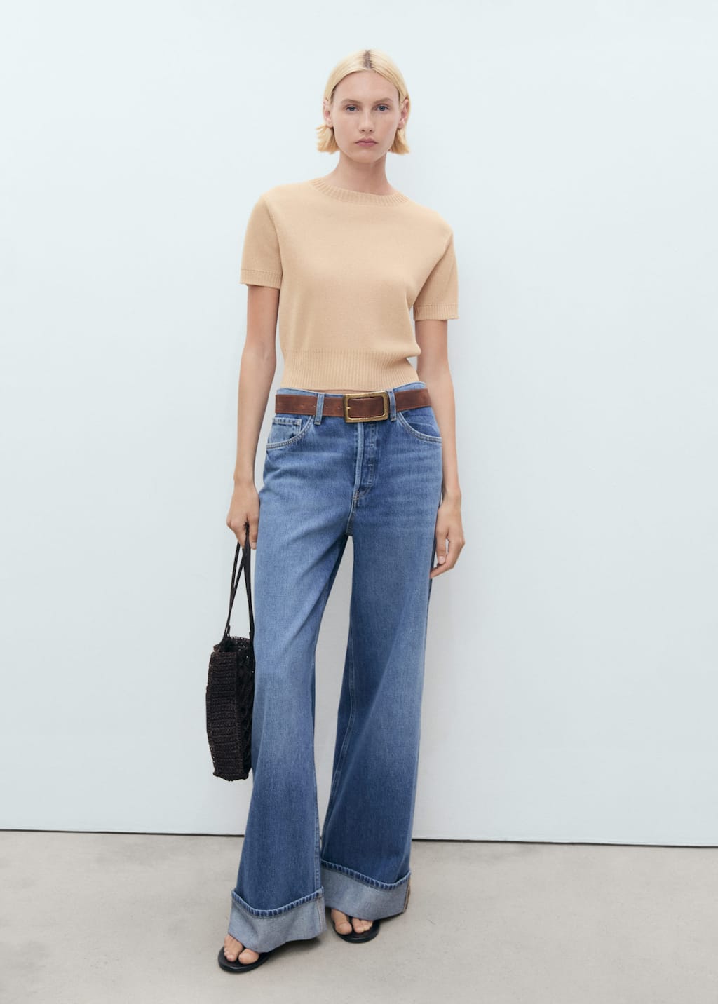 Mango Short-sleeved Crop Sweater Light/pastel Grey In Neutral