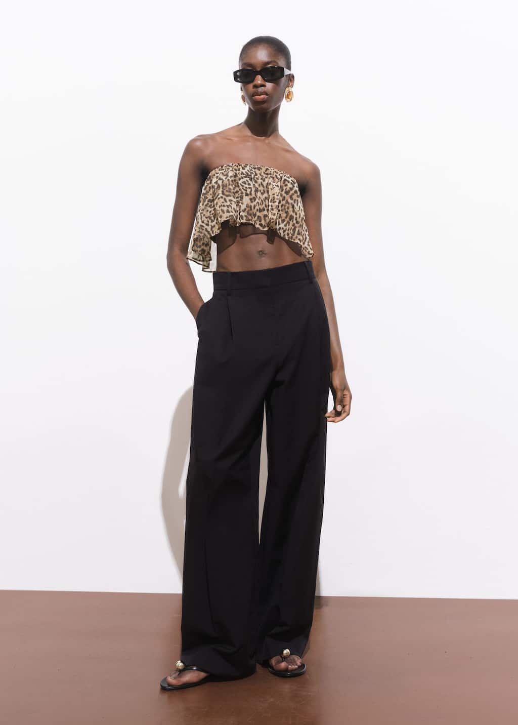 Mango Leopard Print Strapless Top