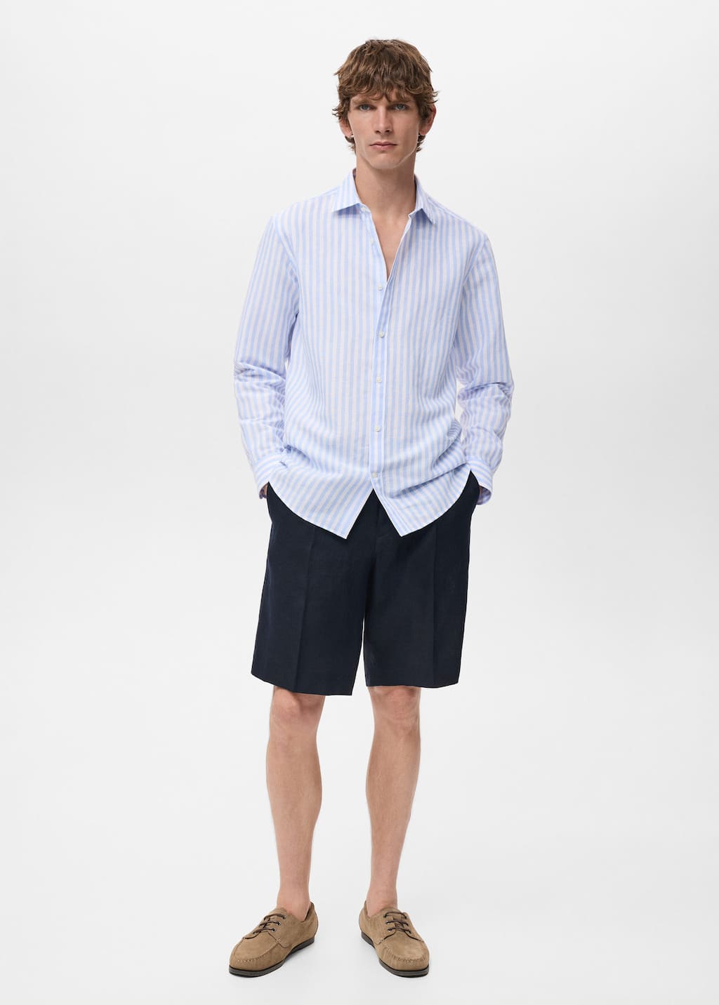 Mango Man Regular-fit Striped Cotton-linen Shirt Blue In Blue