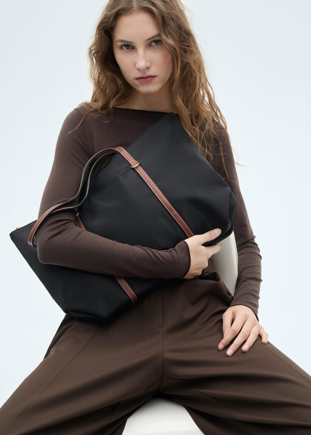 Mango Sac Cabas Anse Double Noir - Femme - Taille Unique -