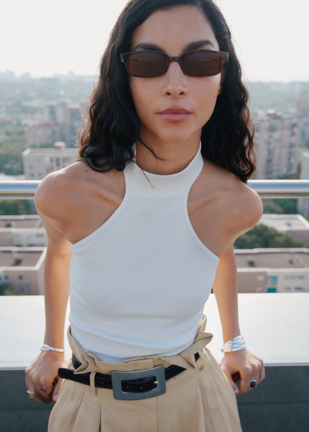 Mango Lunettes De Soleil Monture Rectangulaire Marron - Femme - Taille Unique - In Brown