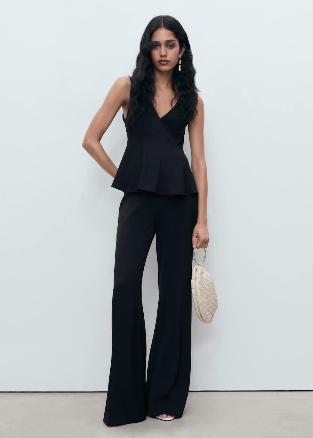Mango Lyocell Peplum Top In Black