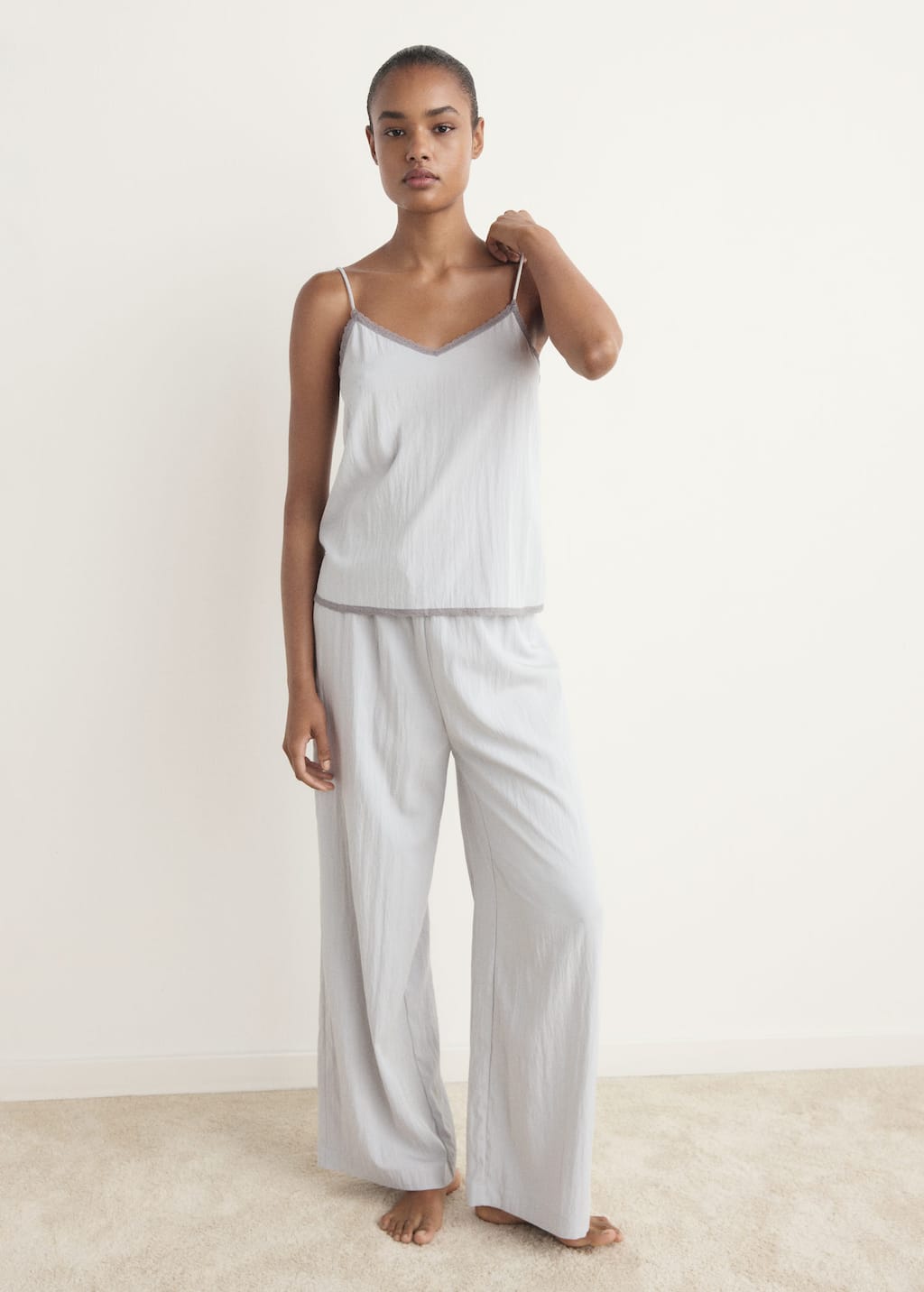 Mango Pantalon Pyjama Gris Clair/pastel - Femme - M - In White