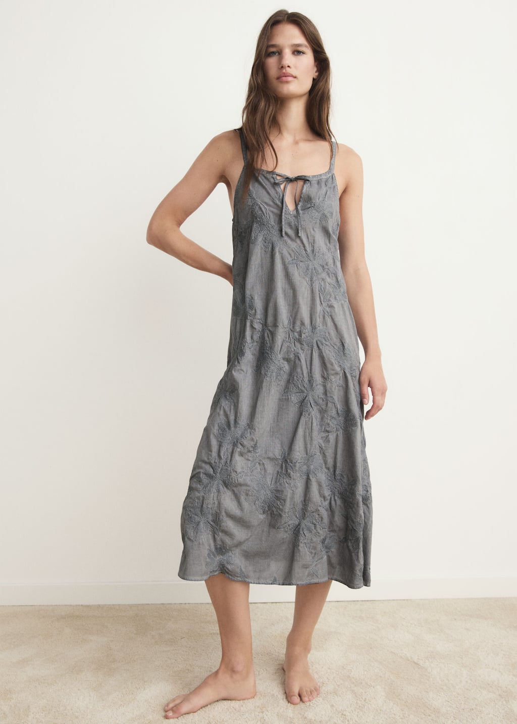 Overdyed embroidered cotton nightdress