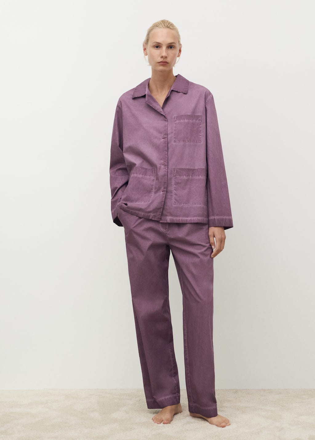 Mango Chemise Coton Garment-dyed Prune - Femme - L - In Purple